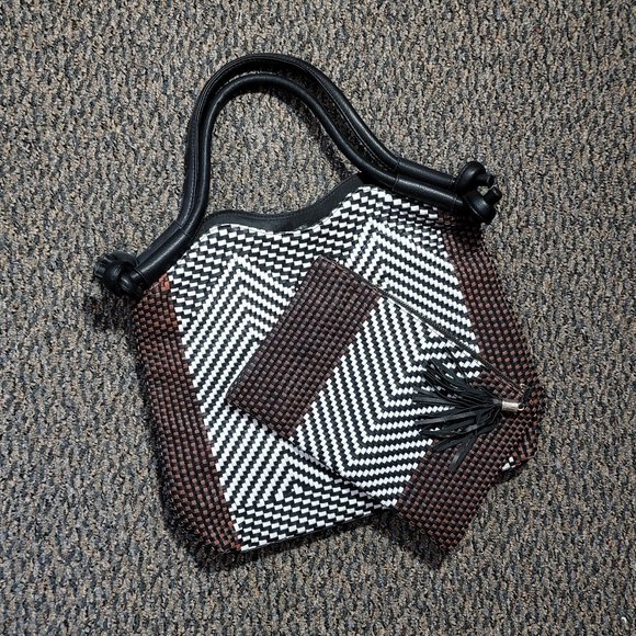 Tribal Chic! NWT Black and White Woven Tote and Makeup Bag Bundle - Picture 1 of 16